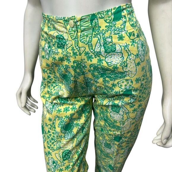 Vintage Lilly Pulitzer 🐸 Frog Print Green Yellow Ankle Pants High Rise Cropped - Picture 3 of 16